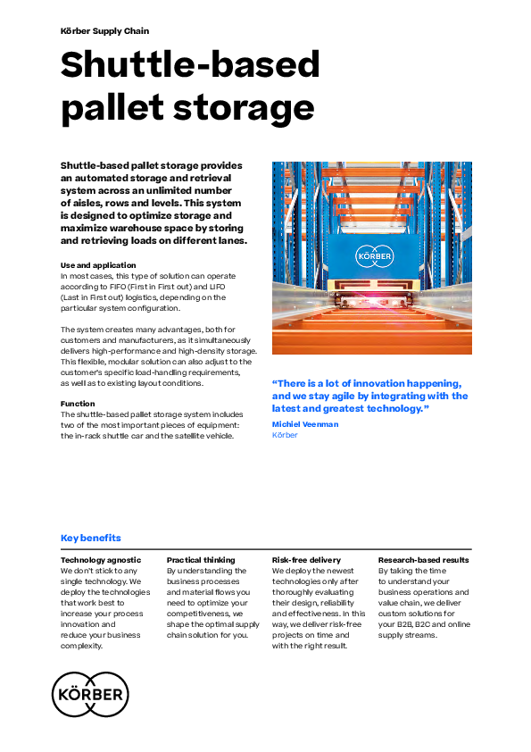 Shuttle-based pallet storage